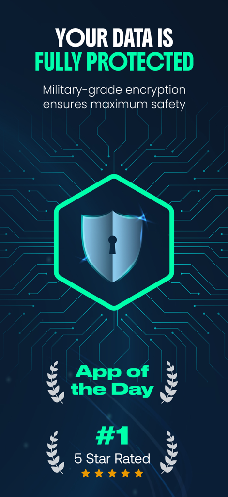 Pantalla de seguridad del localizador de teléfonos GPS que muestra encriptación de datos y calificación de 5 estrellas.