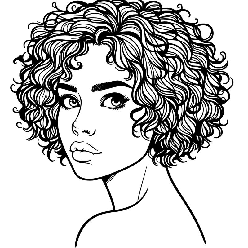 realistic woman with really short curly hair