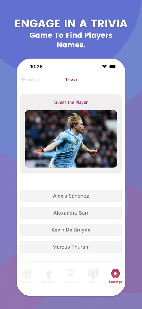 Nova Soccer : Live Sport Score - Schermata del gioco a quiz dell'app Nova Soccer in cui gli utenti indovinano il nome di un calciatore da una foto