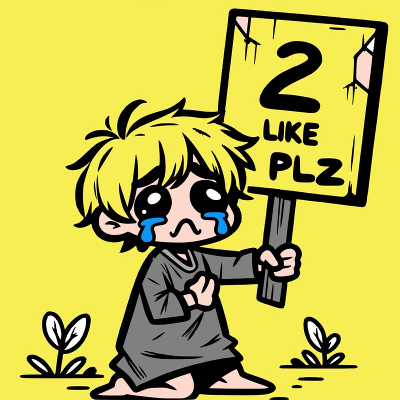 small poor toddler crying with sign that says 2 like plz