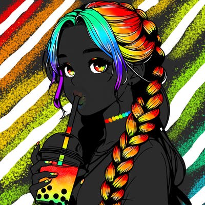 realistic girl with braided hair drinking boba