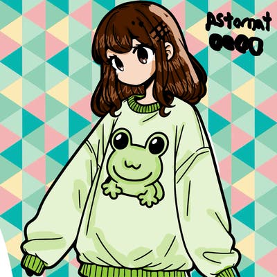 girl wearing frogging sweatshirt