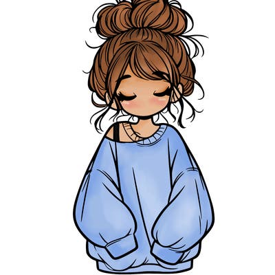 girl with baggy sweatshirt and messy bun