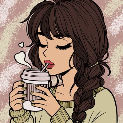 realistic girl drinking coffee