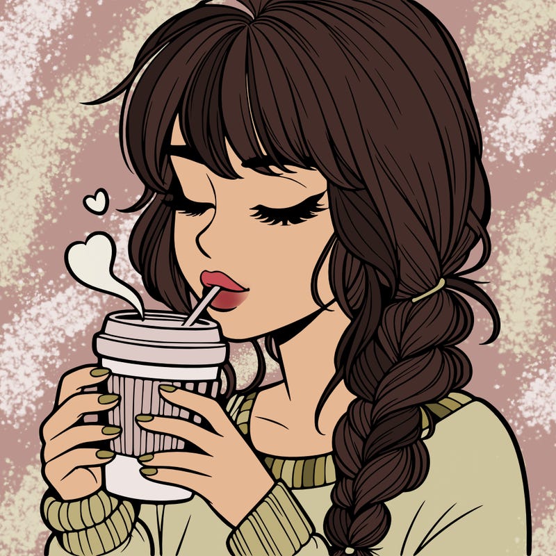 realistic girl drinking coffee