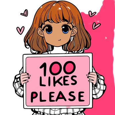 a girl holding a sign saying 100 likes please