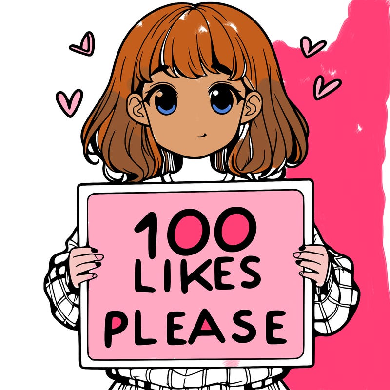 a girl holding a sign saying 100 likes please