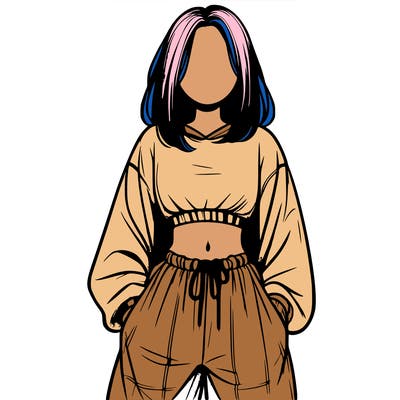 realistic girl faceless with baggy pants and a crop top