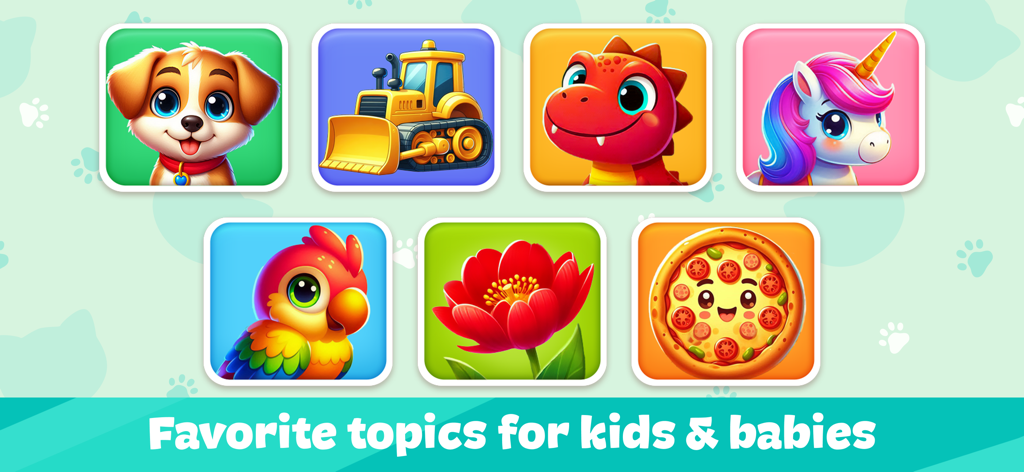Puzzle Games for Kids & Babies - Selection screen showing puzzle categories for kids like animals and vehicles