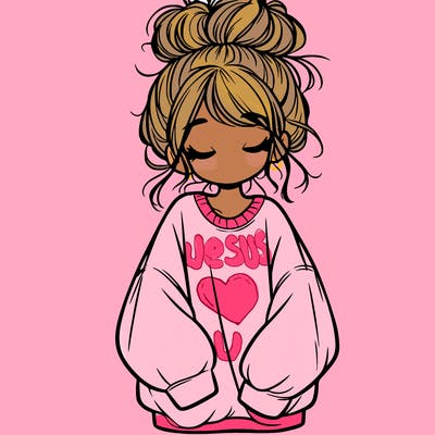 girl with baggy sweatshirt and messy bun
