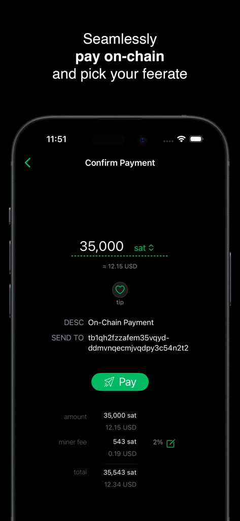 Phoenix Wallet - Mobile screen showing a confirmation page for an on-chain Bitcoin payment within the Phoenix Wallet app.
