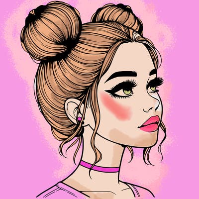 realistic girl with buns on the top of her head