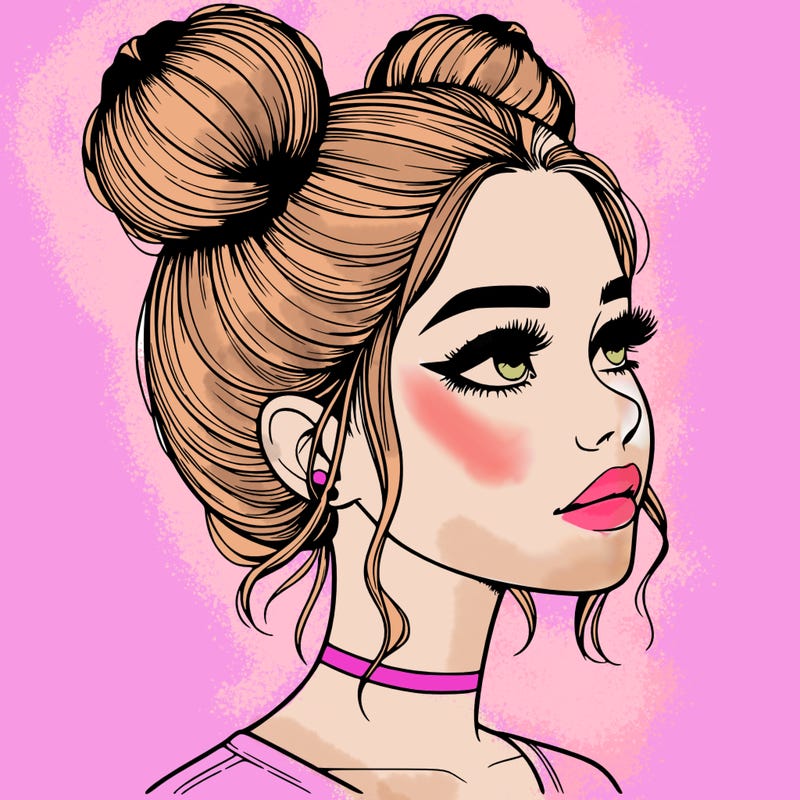 realistic girl with buns on the top of her head