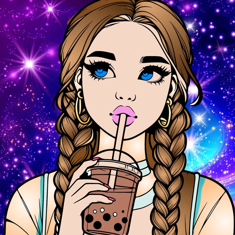 realistic girl with braided hair drinking boba