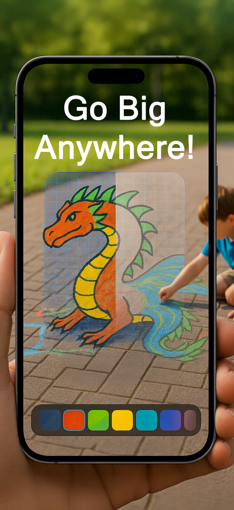 Quick Draw: AR Tracing - Smartphone using AR tracing to project a dragon outline for sidewalk chalk art