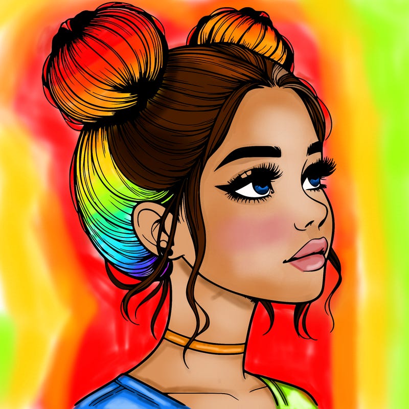 realistic girl with buns on the top of her head