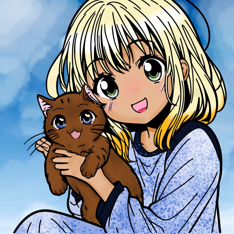 manga girl with a cat