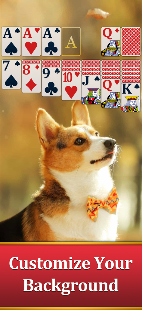 Classic Solitaire for Seniors - Classic Solitaire for Seniors gameplay showing a large card interface and a customizable dog background