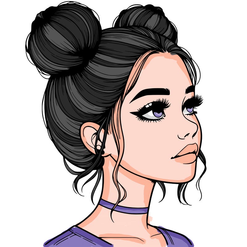 realistic girl with buns on the top of her head