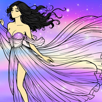 realistic woman in dress flowing the the wind