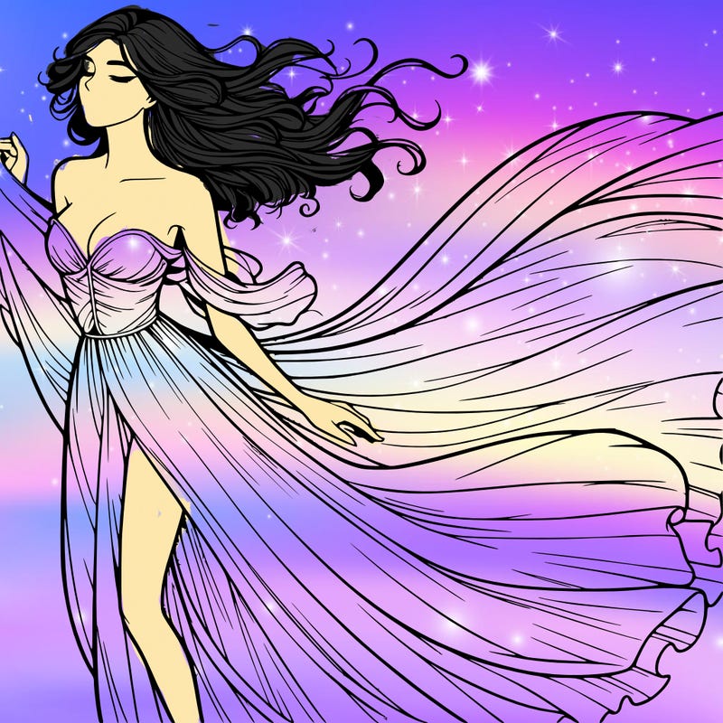 realistic woman in dress flowing the the wind