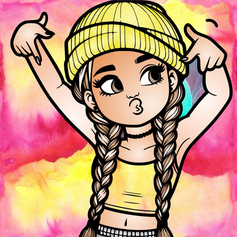 realistic teenage girl with braids and a beanie and crop top doing 🫶🏼