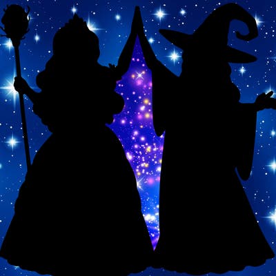detailed realistic split of a princess and a witch