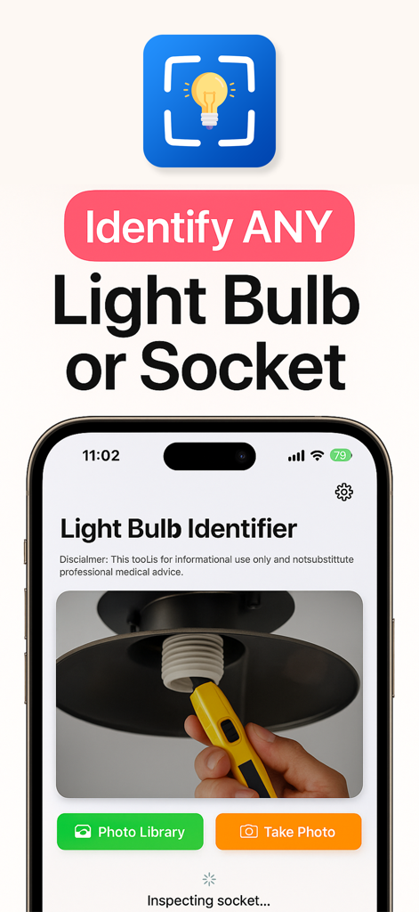 Light Bulb & Lamp Identifier - Mobile app interface showing a light socket being scanned to identify the correct bulb type