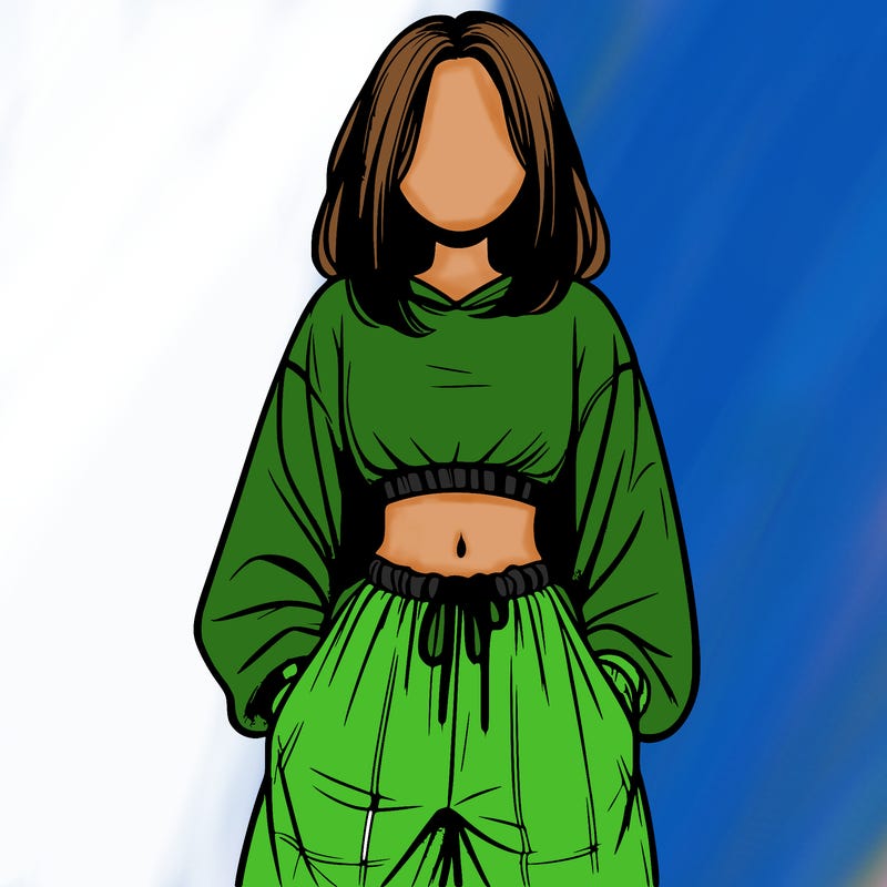 realistic girl faceless with baggy pants and a crop top