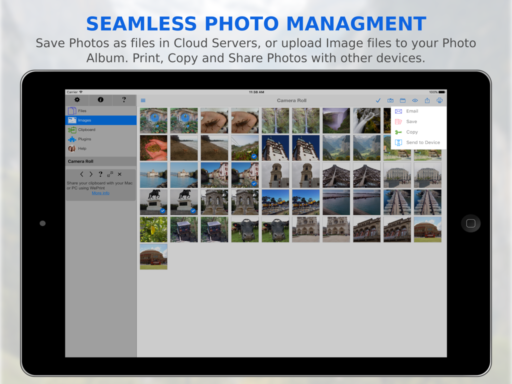 FileCentral app interface for seamless photo management and file transfer on iPad