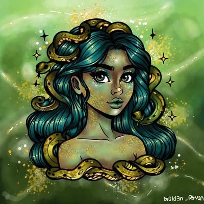 realistic girl with snakes as hair