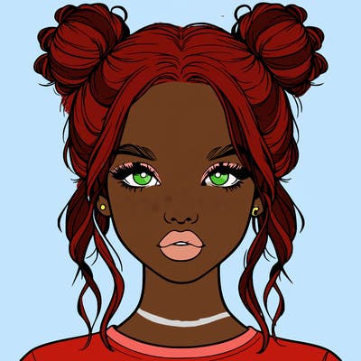 realistic girl with two buns in hair and lips