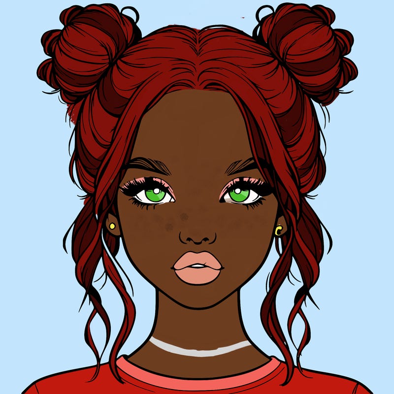 realistic girl with two buns in hair and lips