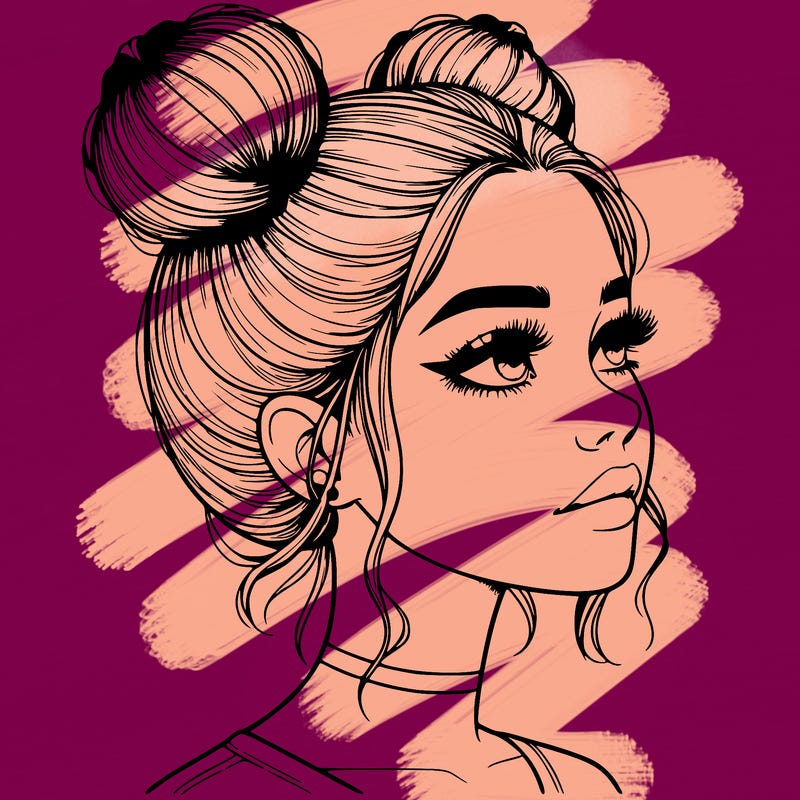 realistic girl with buns on the top of her head