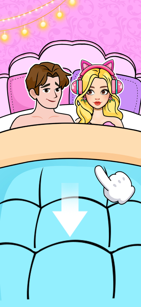 DIY Paper Doll: Sweet Dress Up - Dos muñecas de papel en una habitación rosa con un tutorial de gesto de deslizamiento hacia abajo