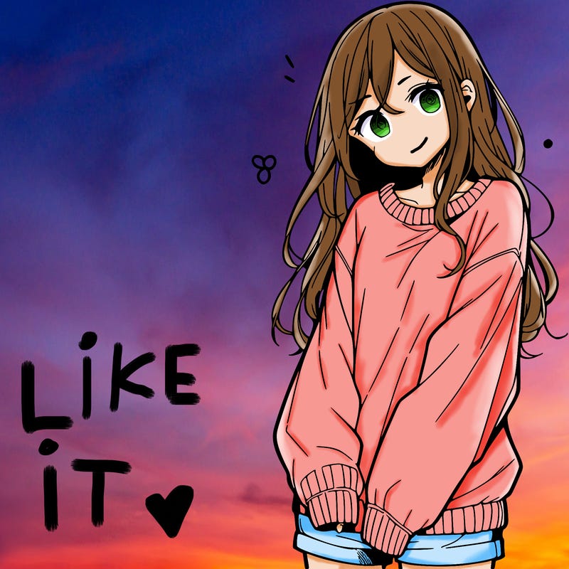 manga teen girl  in a sweater and baggy pants