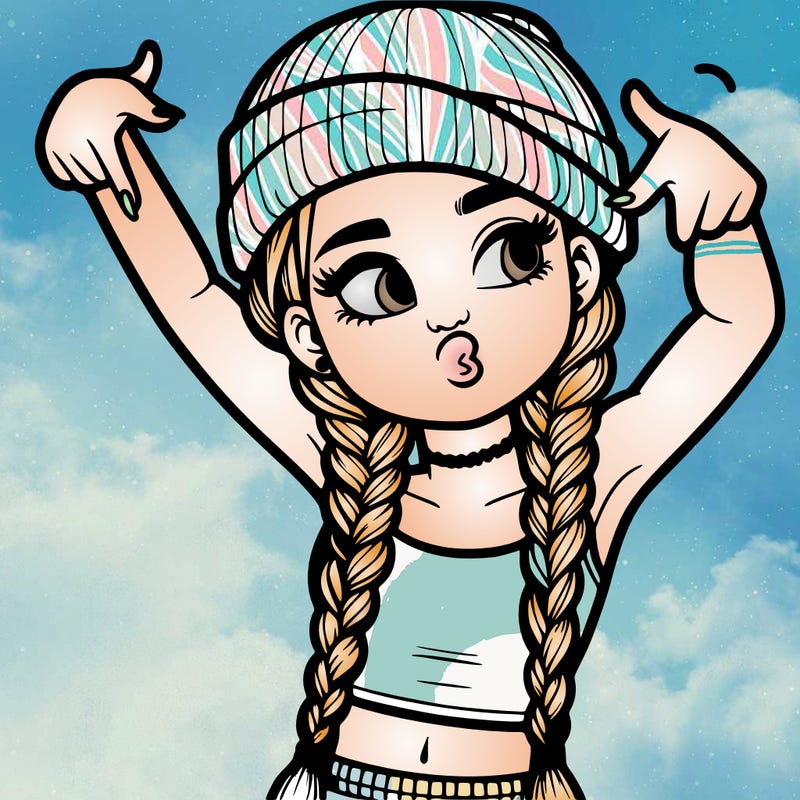realistic teenage girl with braids and a beanie and crop top doing 🫶🏼