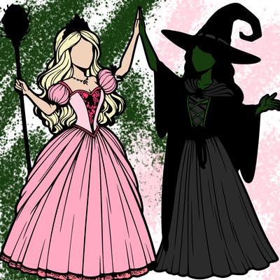 detailed realistic split of a princess and a witch