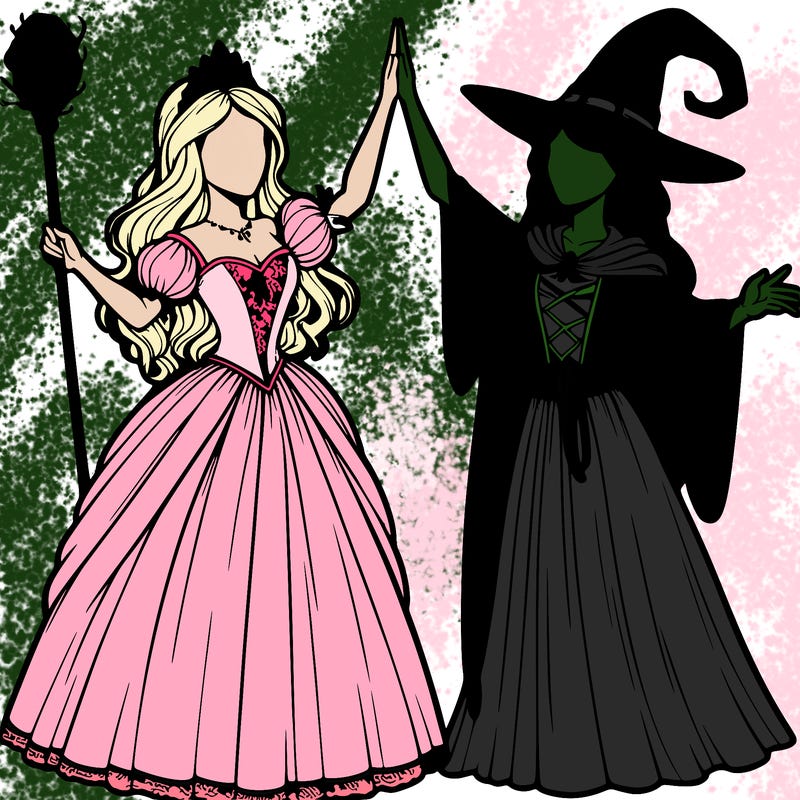 detailed realistic split of a princess and a witch