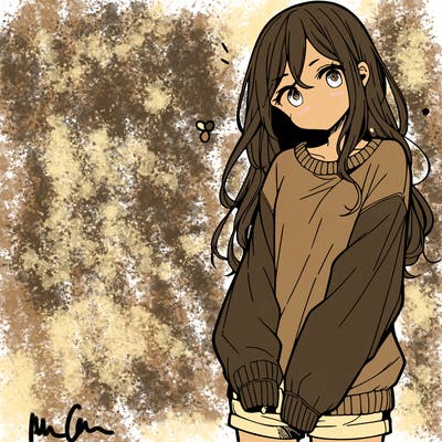manga teen girl  in a sweater and baggy pants