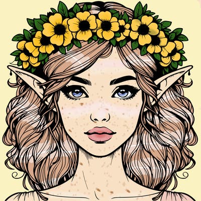 realistic female elf with flower crown