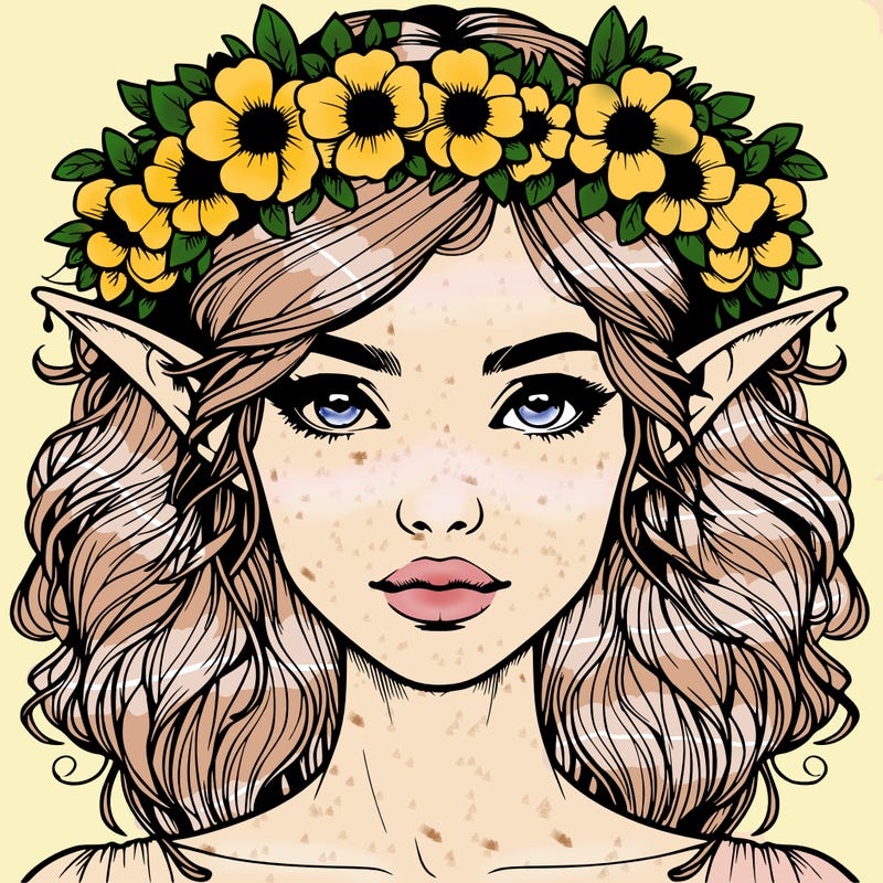 realistic female elf with flower crown
