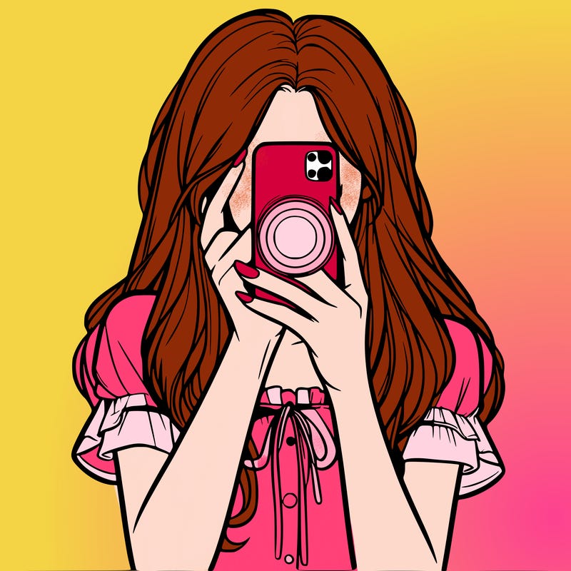 a realistic girl holding her phone taking pictures