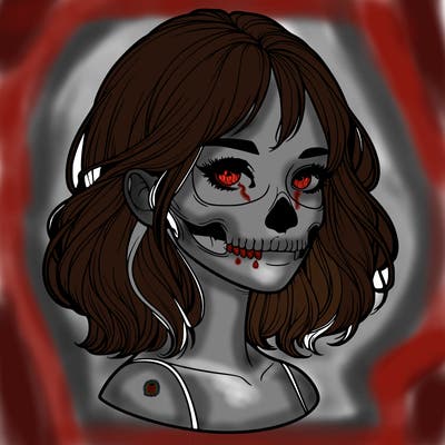 realistic girl with skull