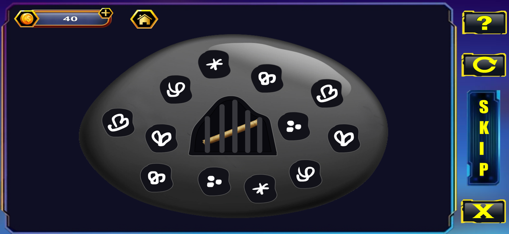 Escape Room - Strand of Glory - Logic puzzle screen with circular symbols and game navigation buttons