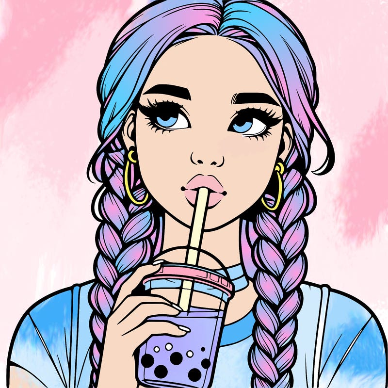 realistic girl with braided hair drinking boba