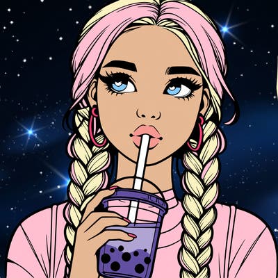 realistic girl with braided hair drinking boba
