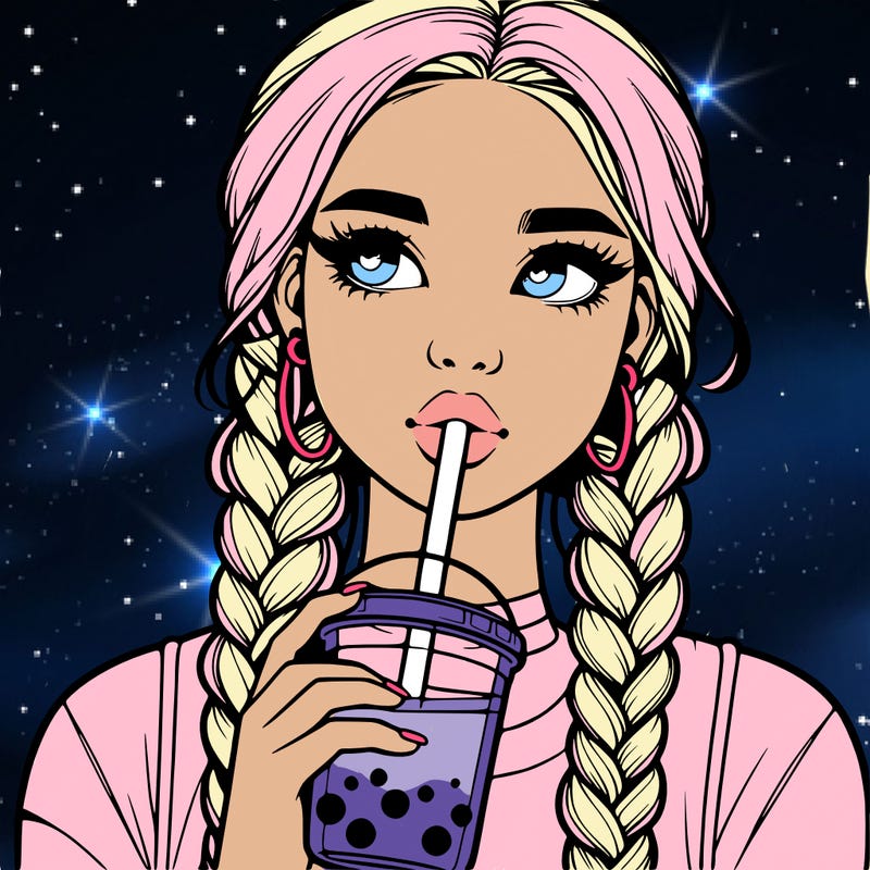 realistic girl with braided hair drinking boba