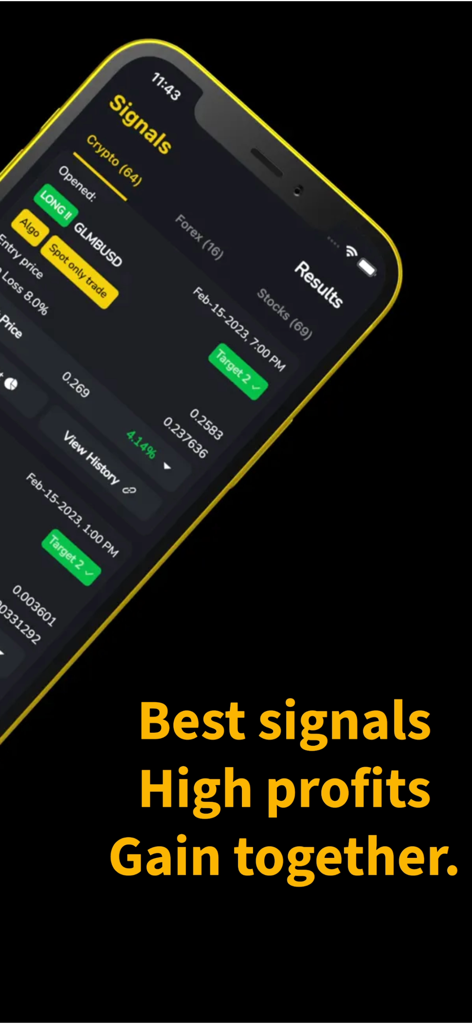 AI Pro Trading Signal - AI Pro Trading Signal mobile app interface showing successful crypto trading results and target levels