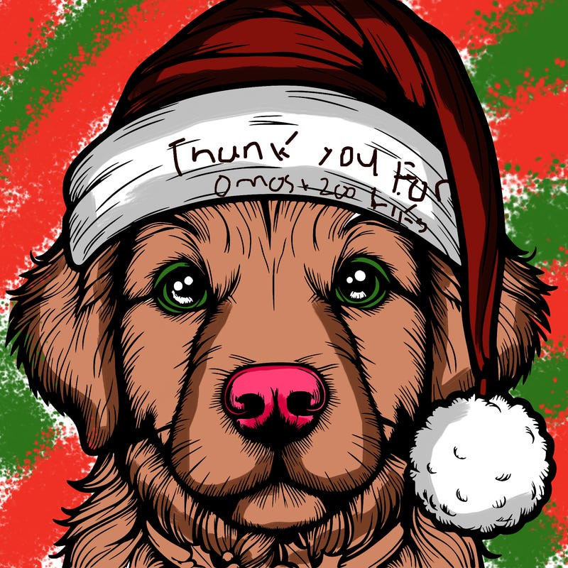 realistic dog with a christmas hat